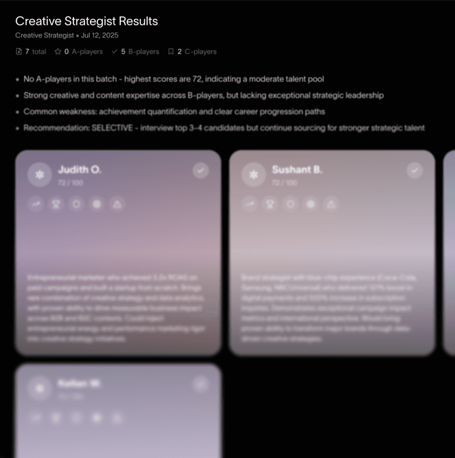 Petal screening results interface